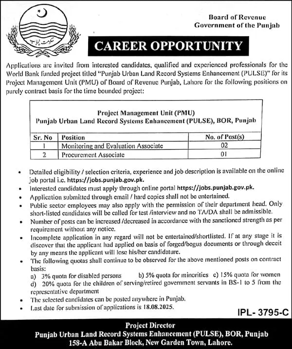 Board of Revenue Punjab Careers 2025