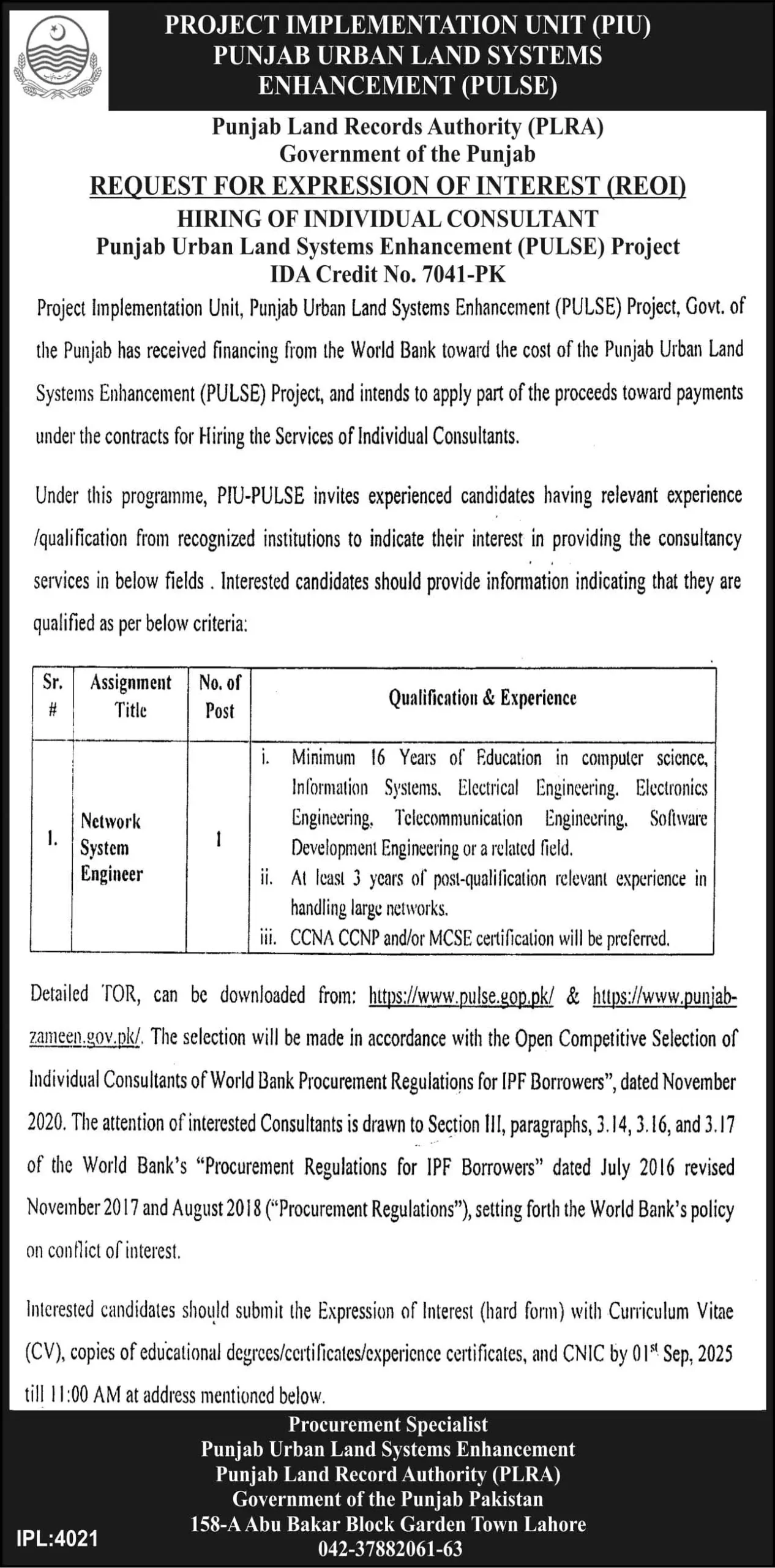 Punjab Land Records Authority PLRA Jobs 2025