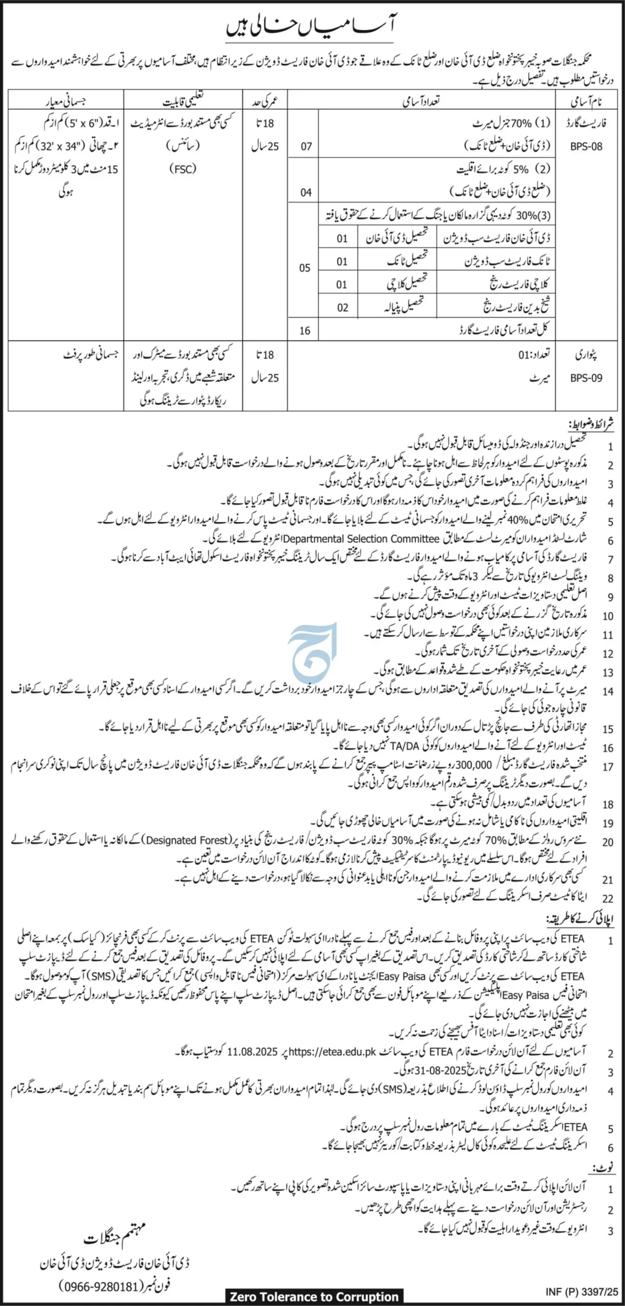 Forest & Wildlife Department KPK Jobs 2025