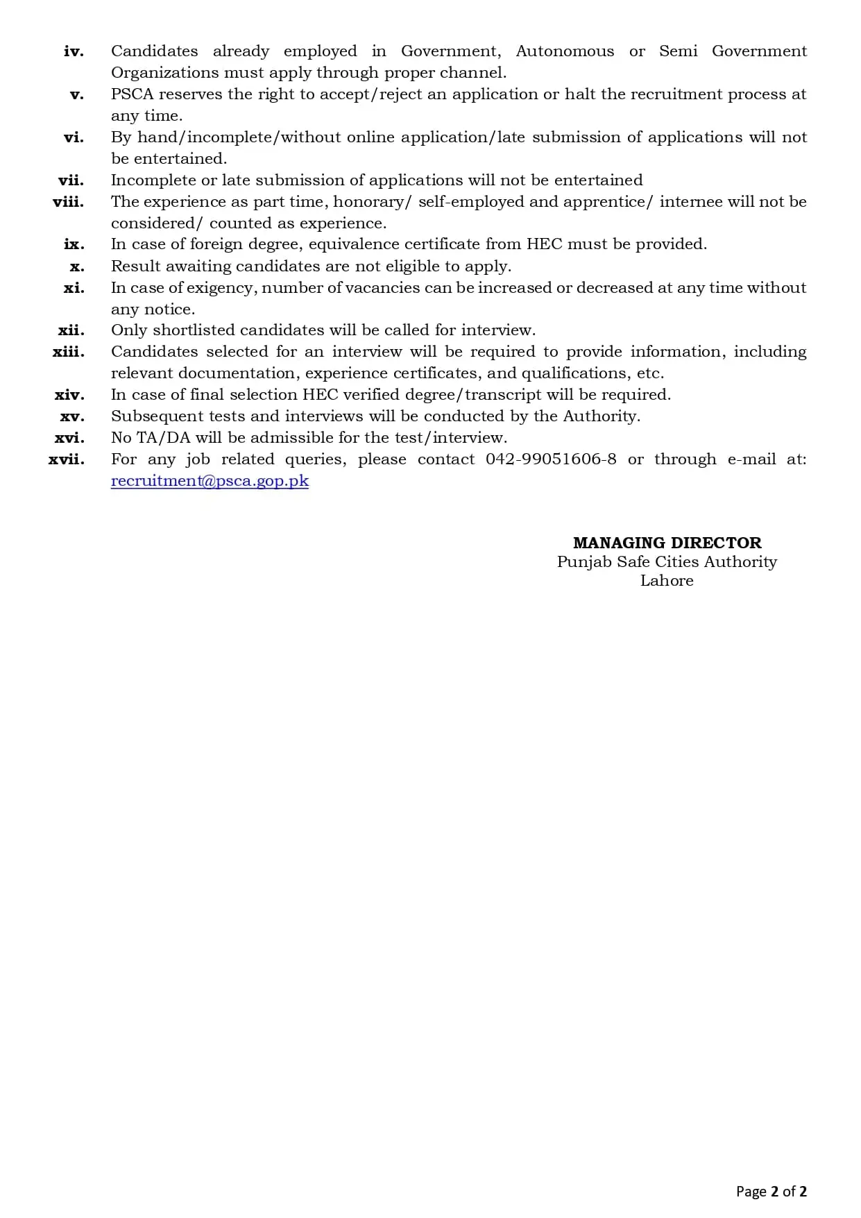 Punjab Safe Cities Authority PSCA Lahore Jobs 2025
