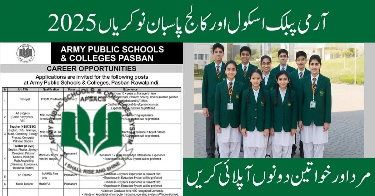 Army Public Schools and Colleges Pasban Jobs 2025