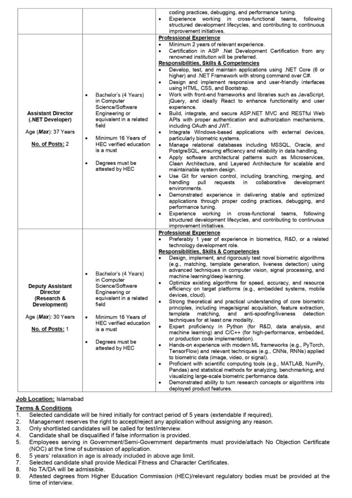 NADRA Announces Latest Jobs 2025