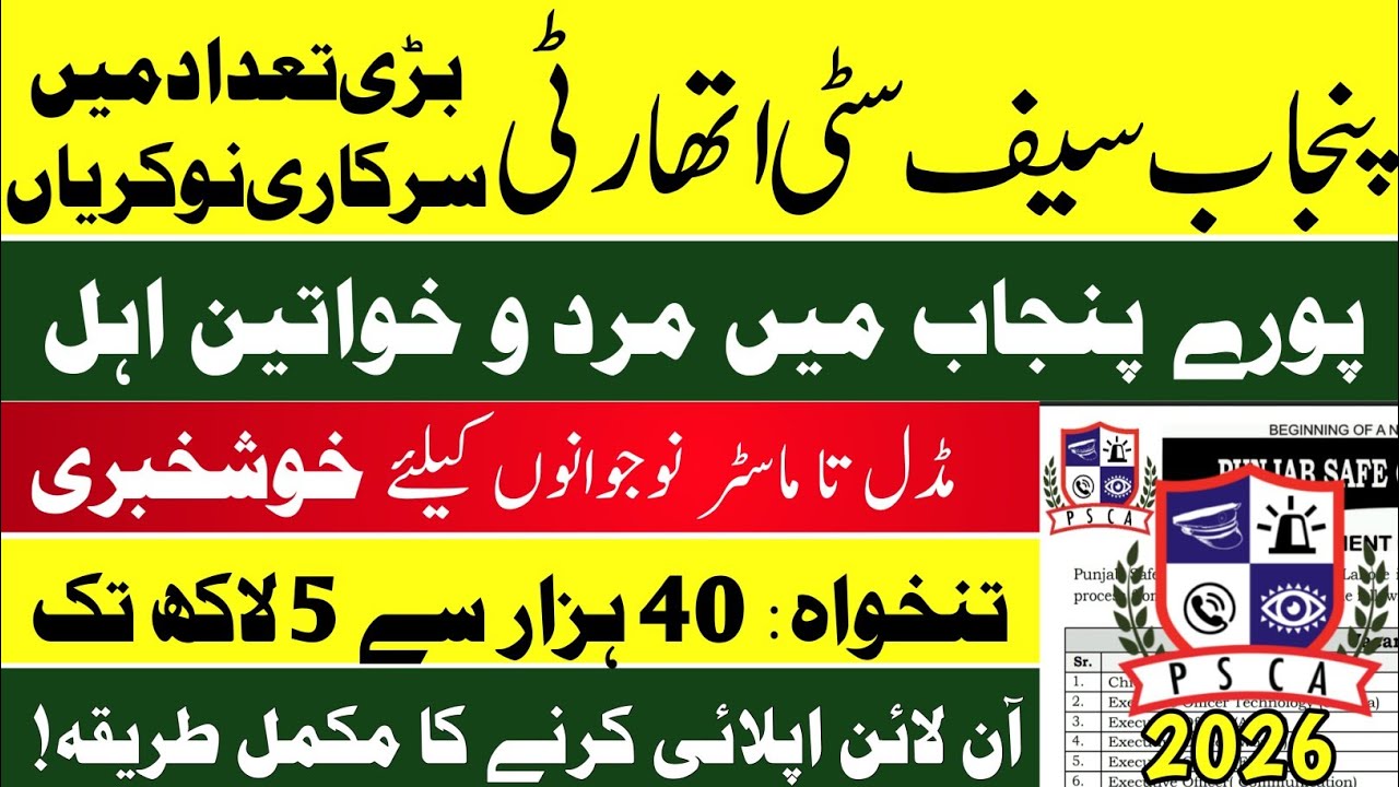 Punjab Safe Cities Authority PSCA Jobs 2026
