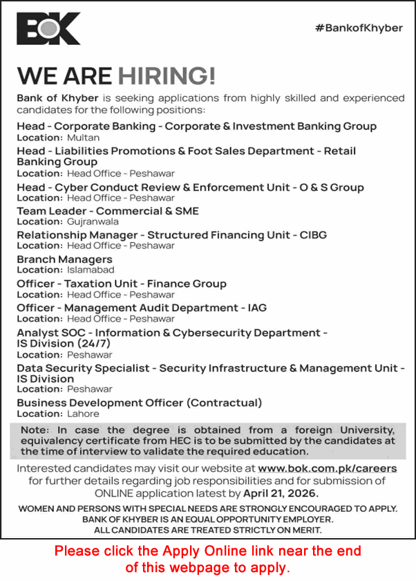 Bank of Khyber Jobs