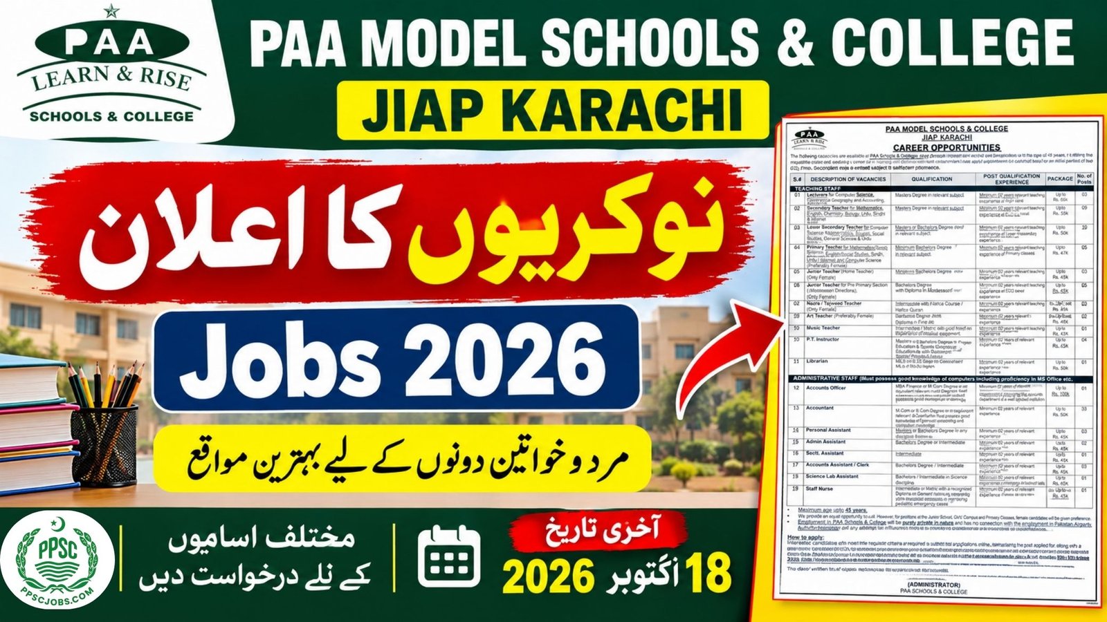 PAA Model Schools & College JIAP Karachi Jobs 2026